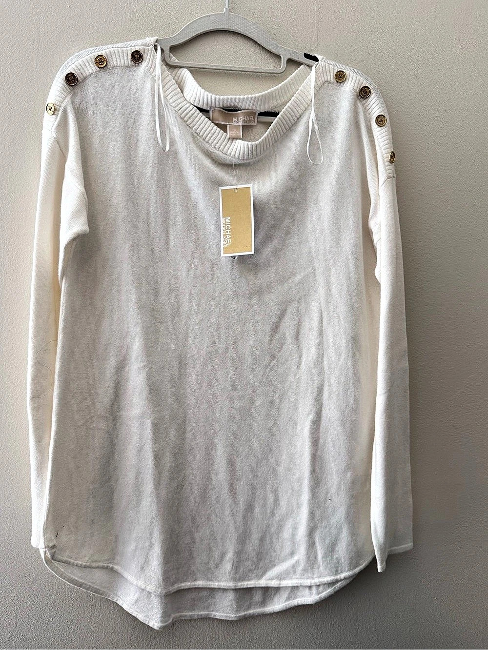 Michael Kors Long Sleeve Sweater cream with gold accents Size Small NWT